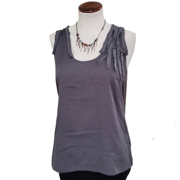 Banana Republic Cotton & Silk Tank Top Embellished Fabric Trim Grunge Gray S - Picture 1 of 8